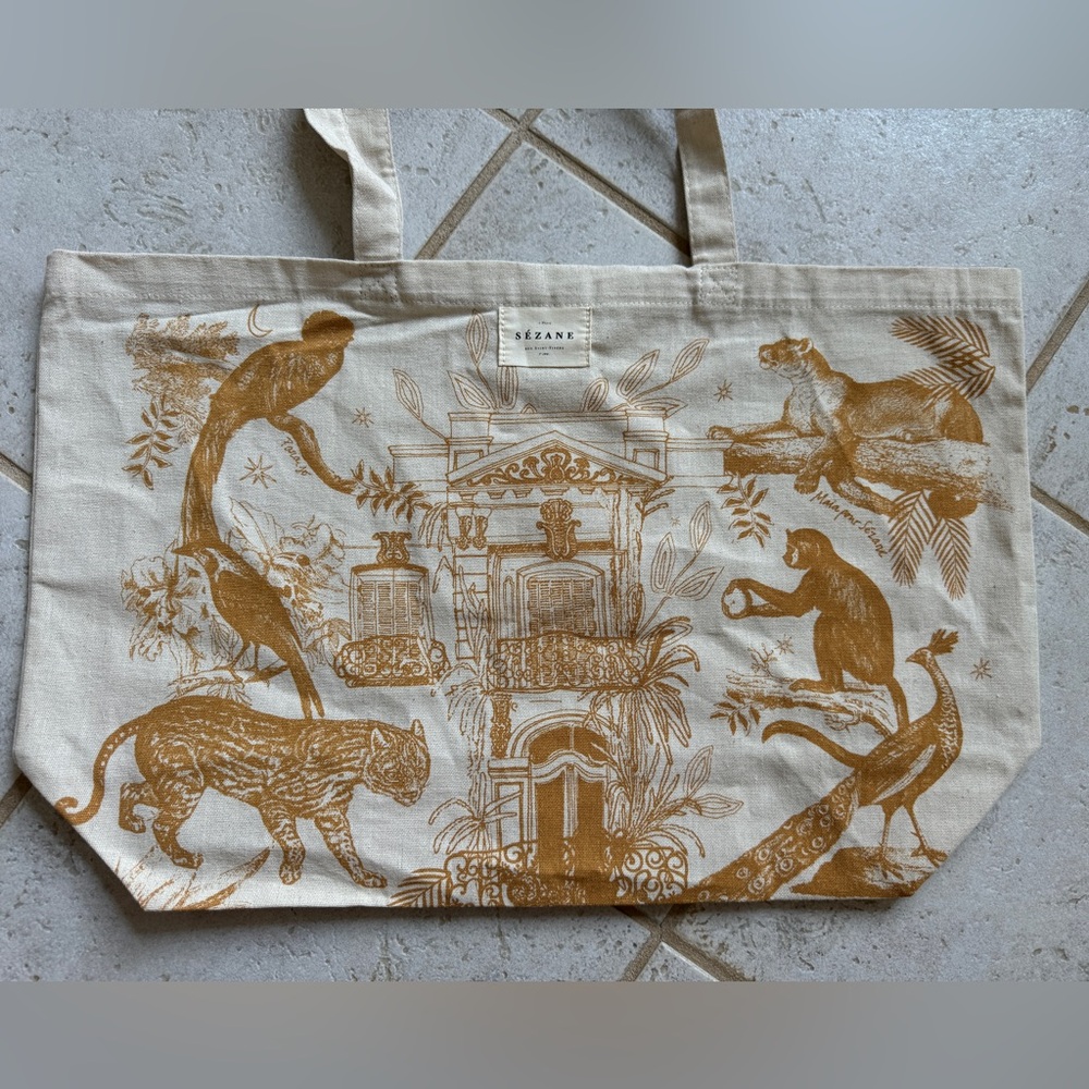 Sezane Canvas Tote Paris Jungle Print NWOT